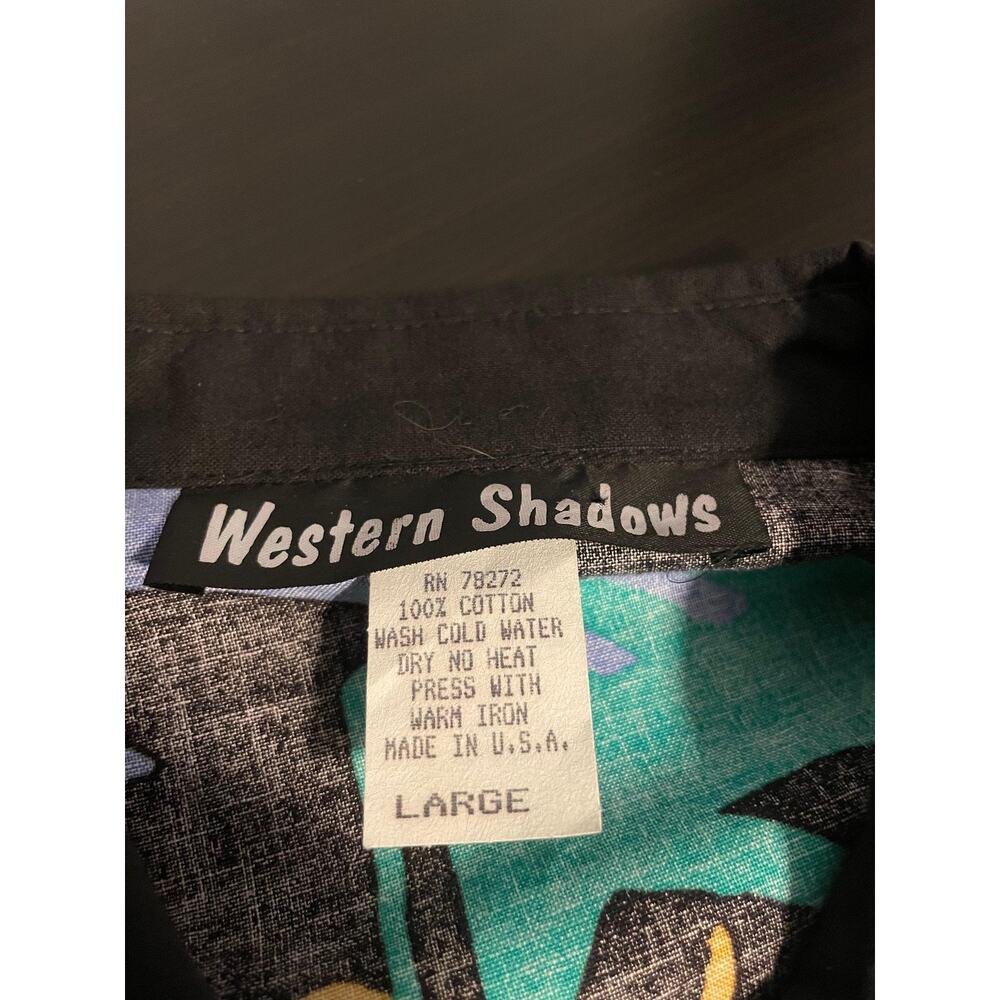 Vintage Western Shadows Top Womens Large Black Cow Print Western Cowgirl 90s - Picture 3 of 6